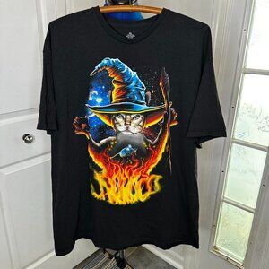 Cat Shirt Size 2XL Adult Wizard Cat And Mouse Meowlock Halloween T Shirt